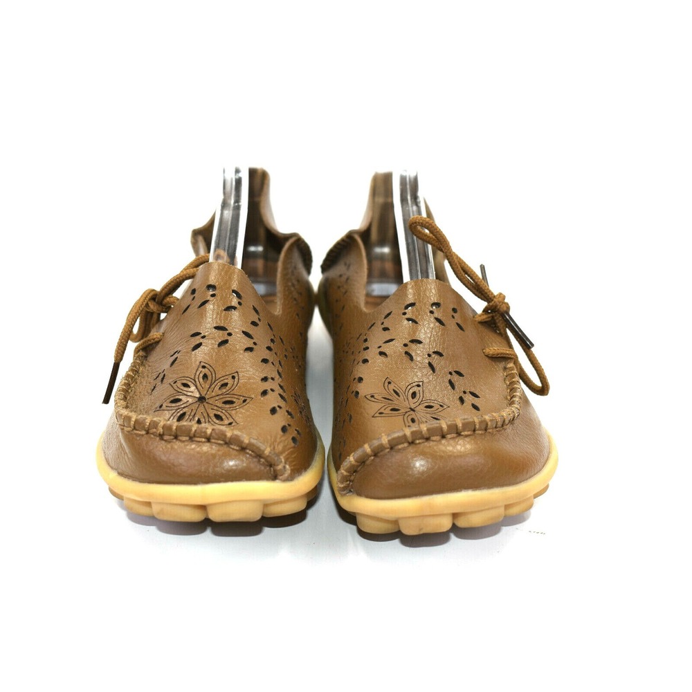 Socofy Women's Brown Leather Slip On Loafers Driving Shoes Mocassins flats US‎ 9 - Picture 7 of 11